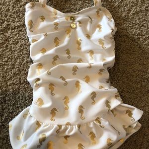 Janie and Jack Girls Gold Seahorses Swimsuit